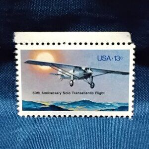 Uncirculated USA 1977 50th Anniversary Solo Transatlantic Flight 13 Cent Stamp!!